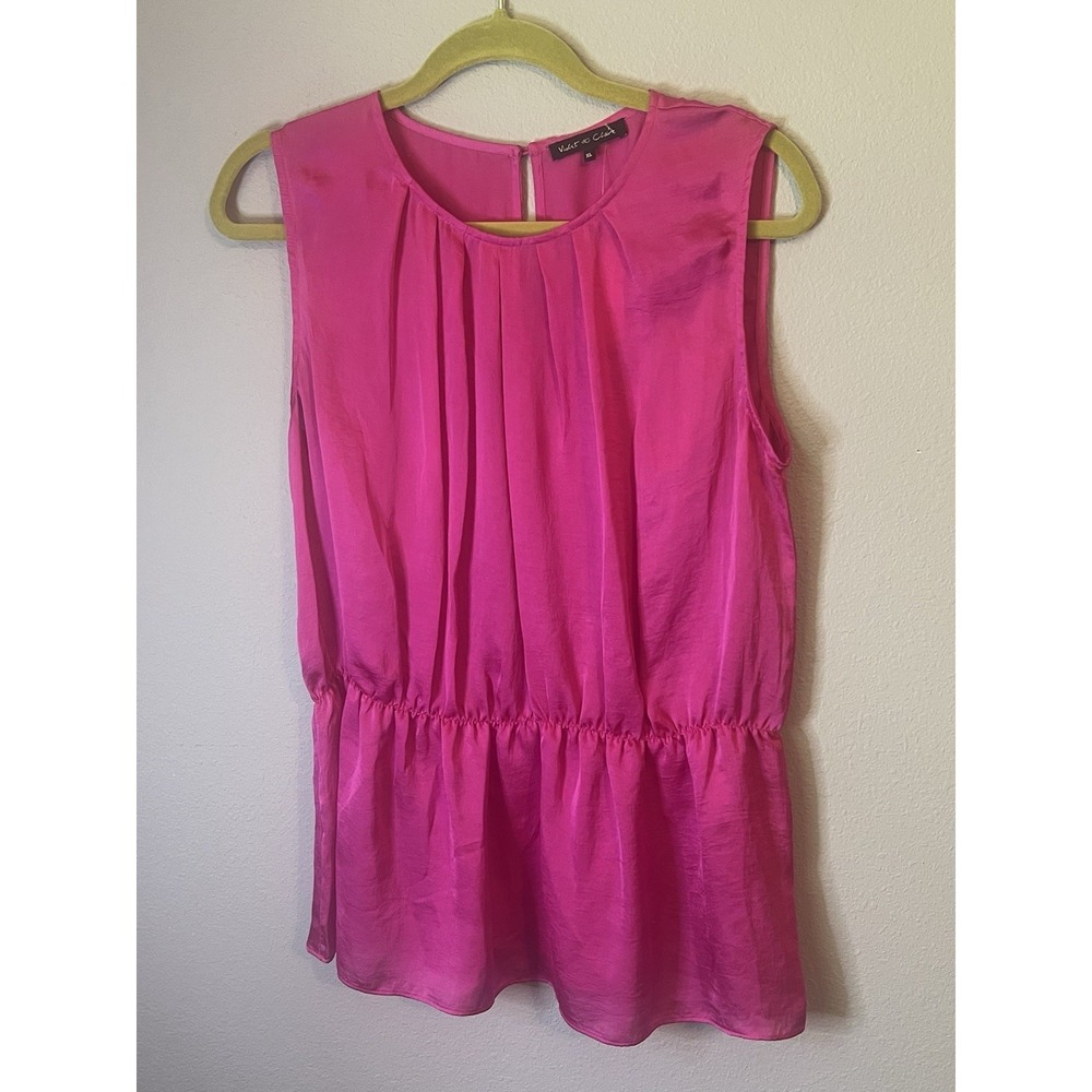Violet & Claire Hot Pink Light Weight Summer Sleeveless‎ Shirt Satin Blouse XL